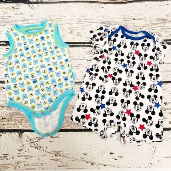 DISNEY Monsters Inc and Mickey Onesie & Romper Sz 6-9M - Picture 1 of 8